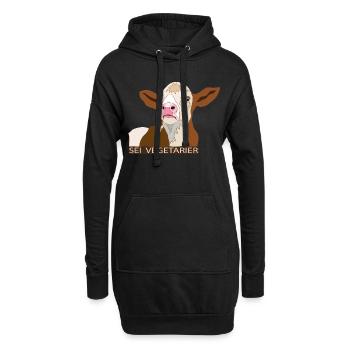 Kalb: Sei Vegetarier - Hoodie-Kleid - Schwarz - Vorne