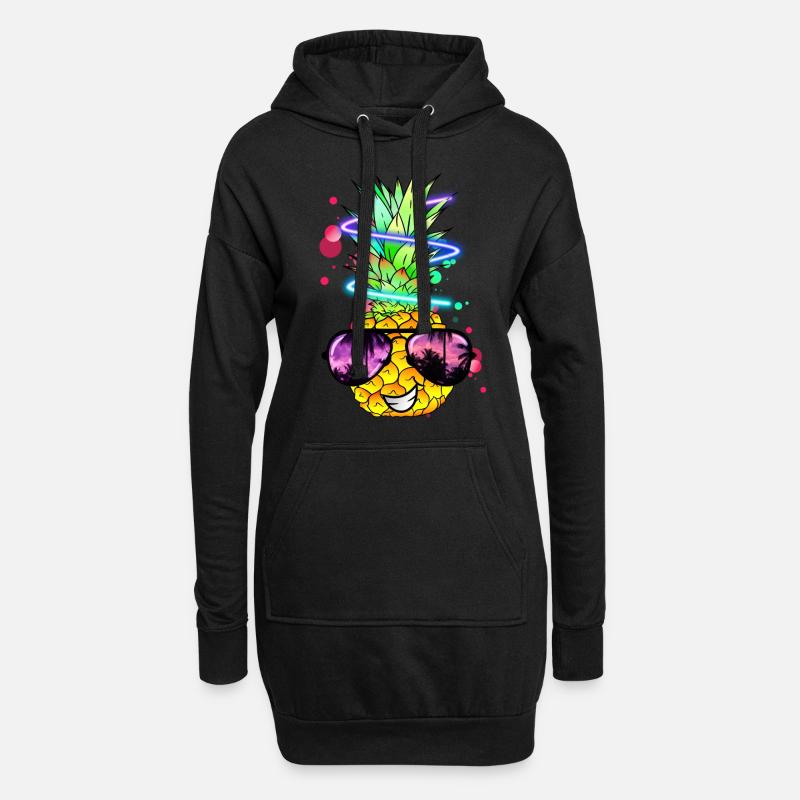 coole Ananas mit Neon Spirale - Hoodie-Kleid - Schwarz