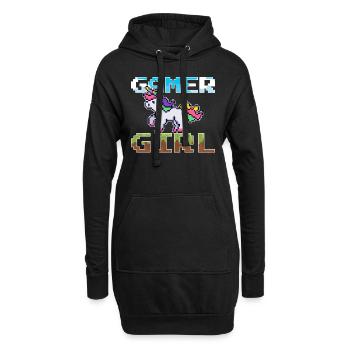 Unicorn Pixel Gamer Girl Videospiele - Hoodie-Kleid - Schwarz - Vorne