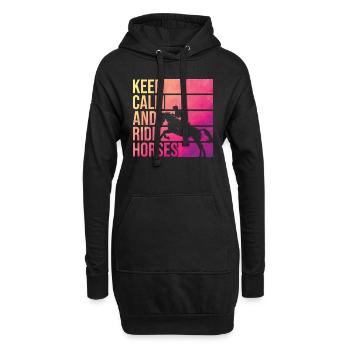 Buntes Pferd "Keep Calm And Ride - Hoodie-Kleid - Schwarz - Vorne