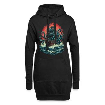 Bateau pirate Kraken Ocean Bataille Monstre marin géant - Sweat-shirt à capuche long Femme - noir - Devant