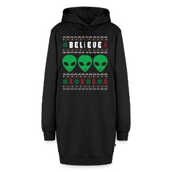 Lustige Weihnachten Alien Hässlicher Weihnachtspullover - Hoodie-Kleid - Schwarz - Vorne