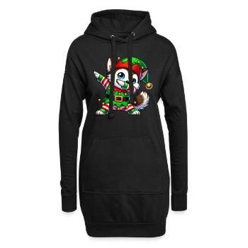 Weihnachten Husky Elf Lustig Husky Liebhaber - Hoodie-Kleid - Schwarz - Vorne