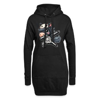 Halloween Skelett Niedliches Pferd Männer Frauen - Hoodie-Kleid - Schwarz - Vorne