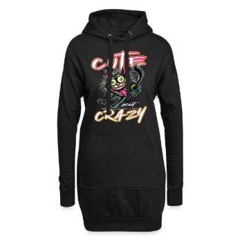 Cute but Crazy Katze Comic Stil lustiges Motiv - Hoodie-Kleid - Schwarz - Vorne