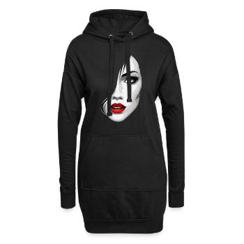 Belle Femme Visage Esthétique Art avec Lèvres Rouges - Sweat-shirt à capuche long Femme - noir - Devant