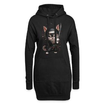 Chat ninja avec une épée en action - Mignon - Sweat-shirt à capuche long Femme - noir - Devant