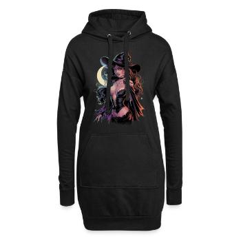 Belle sorcière au clair de lune avec chapeau magique et - Sweat-shirt à capuche long Femme - noir - Devant
