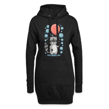 Fröhlicher Waschbär mit Luftballon und Blasen - Hoodie-Kleid - Schwarz - Vorne