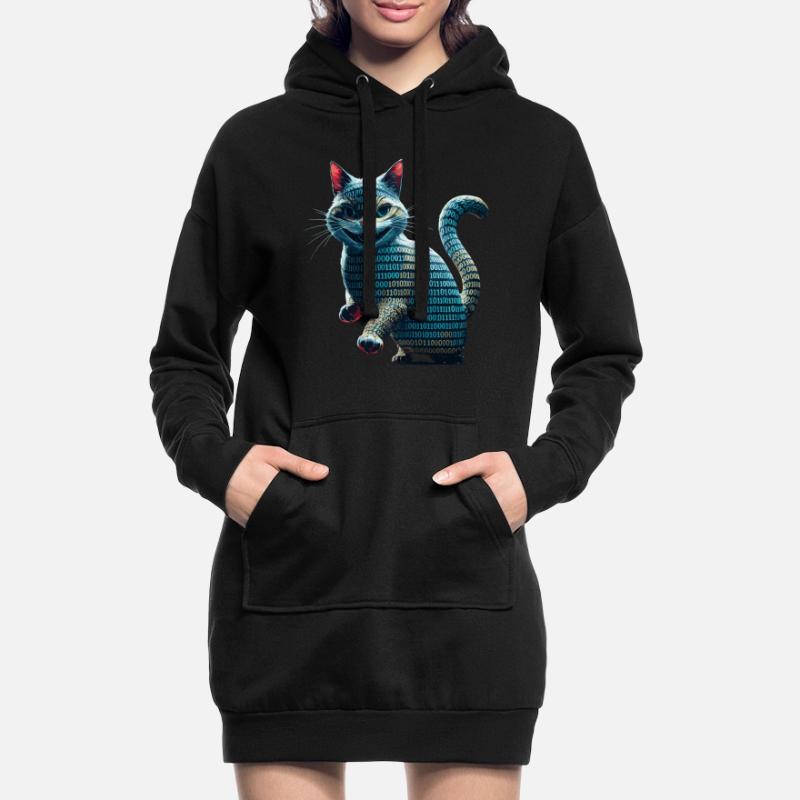 Tech cat with binary code for programmers and Hoodie Dress