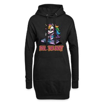 Feel The Beat DJ Einhorn Musikliebhaber - Hoodie-Kleid - Schwarz - Vorne