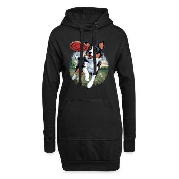 chien joyeux jouant au frisbee dans le vert - Sweat-shirt à capuche long Femme - noir - Devant