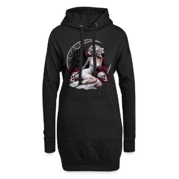 Ange noir avec des roses et un crâne - Sweat-shirt à capuche long Femme - noir - Devant