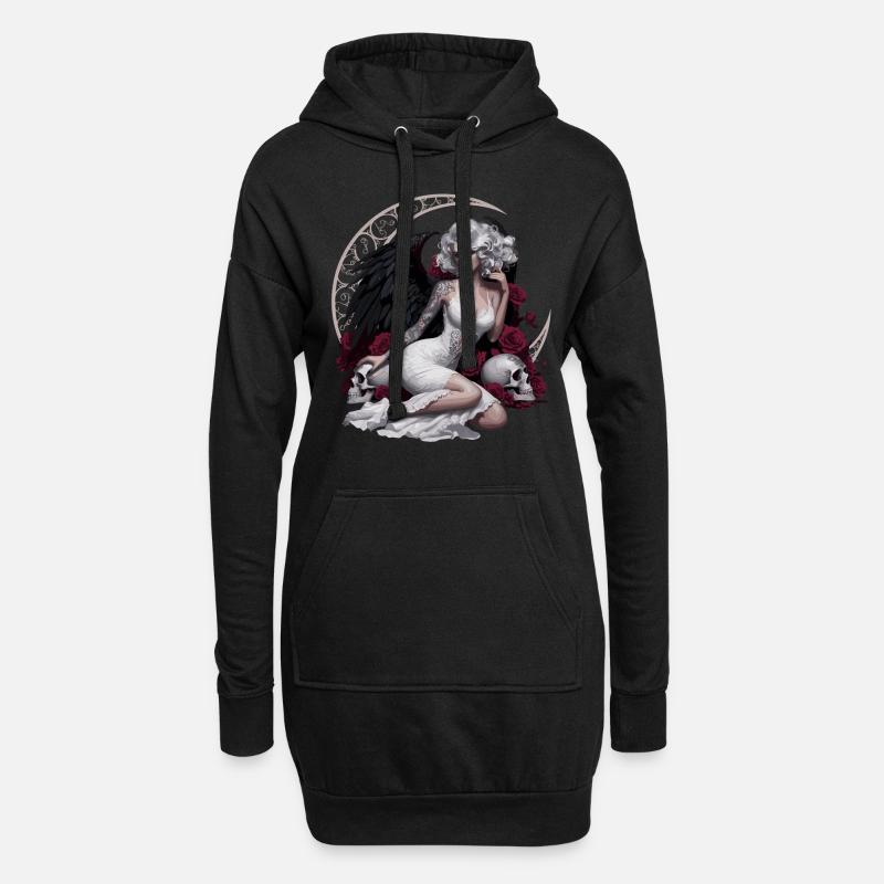 Dunkler Engel Mit Rosen Und Schädel - Hoodie-Kleid - Schwarz