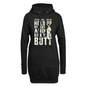 Ich Habe Einen Gürtel, Der Meine Hose Hält Und - Hoodie-Kleid - Schwarz - Vorne