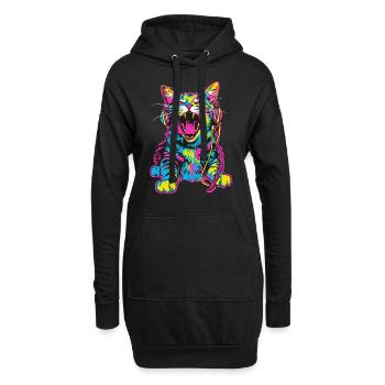 Bunte Katze Mit Kopfhörern Im Retro Stil - Hoodie-Kleid - Schwarz - Vorne