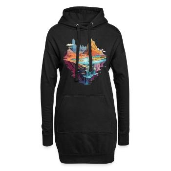 Mystische Fantasiewelt Insel Abenteuer Landschaft - Hoodie-Kleid - Schwarz - Vorne