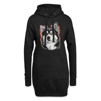Superbe portrait de husky aux couleurs vives - Sweat-shirt à capuche long Femme - noir - Devant