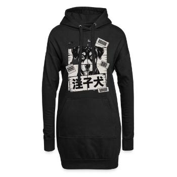 Chien mignon avec affiche de code-barres - Sweat-shirt à capuche long Femme - noir - Devant