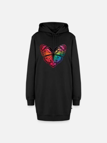 Bunter Schmetterling Regenbogen Fantasie Natur - Hoodie-Kleid - Schwarz