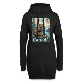 Kanadischer Biber Am Fluss In Wunderschöner - Hoodie-Kleid - Schwarz - Vorne