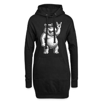Rockmusik Heavy Metal Lustiges Nilpferd Retro - Hoodie-Kleid - Schwarz - Vorne