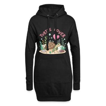 Pastellfarbene, verliebte Schildkröte - Hoodie-Kleid - Schwarz - Vorne