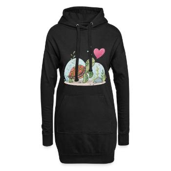 Verträumte Schildkröte mit floralem Herz - Hoodie-Kleid - Schwarz - Vorne