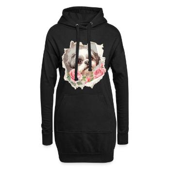 Shih Tzu Vintage - Hoodie-Kleid - Schwarz - Vorne