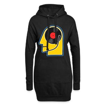 Vinyl-Album-Kopf-Cartoonporträt - Hoodie-Kleid - Schwarz - Vorne
