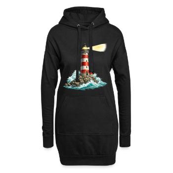 Leuchtturm am Felsenmeer Lichtstrahl - Hoodie-Kleid - Schwarz - Vorne