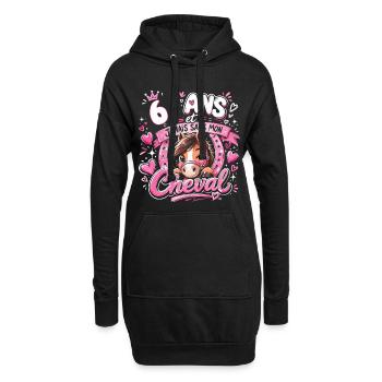 Cheval 6 Ans Anniversaire Fille Poney - Sweat-shirt à capuche long Femme - noir - Devant
