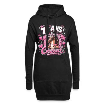 Cheval 7 Ans Anniversaire Fille Poney - Sweat-shirt à capuche long Femme - noir - Devant
