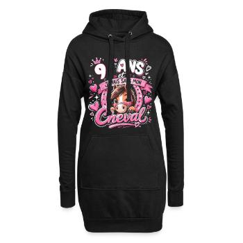 Cheval 9 Ans Anniversaire Fille Poney - Sweat-shirt à capuche long Femme - noir - Devant