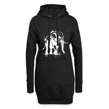 Éléphant Street Art Blanc - Sweat-shirt à capuche long Femme - noir - Devant