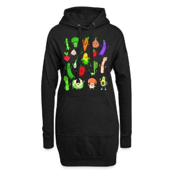 Comic Kawaii Gemüse - Hoodie-Kleid - Schwarz - Vorne
