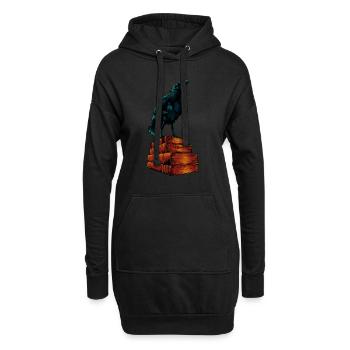 Rabe auf Büchern - Dark Academia - Hoodie-Kleid - Schwarz - Vorne