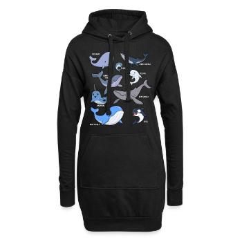 Verschiedene Kawaii Wale - Hoodie-Kleid - Schwarz - Vorne