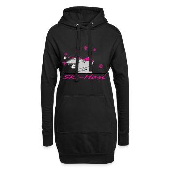 Skihase Schnee süßer Hase Ski Winter Comic lustig - Hoodie-Kleid - Schwarz - Vorne