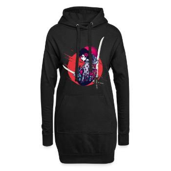 gothik manga anime kriegerin samurai japan girl - Hoodie-Kleid - Schwarz - Vorne