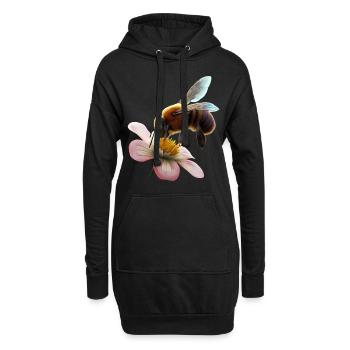 Biene auf Blume - Hoodie-Kleid - Schwarz - Vorne