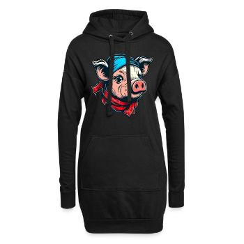 Schweinchen mit Kopftuch - Hoodie-Kleid - Schwarz - Vorne