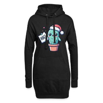 lustiger Kaktus zu Weihnachten möchte kuscheln - Hoodie-Kleid - Schwarz - Vorne