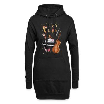 Weihnachten mit Rotkehlchen und Musik - Hoodie-Kleid - Schwarz - Vorne