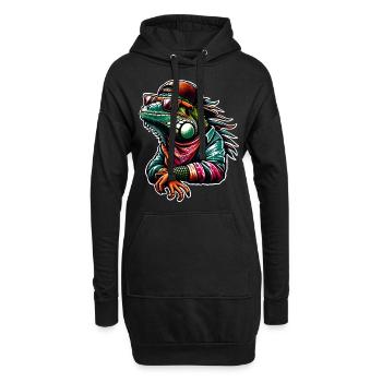 Iguane cool avec lunettes de soleil et casquette - Sweat-shirt à capuche long Femme - noir - Devant