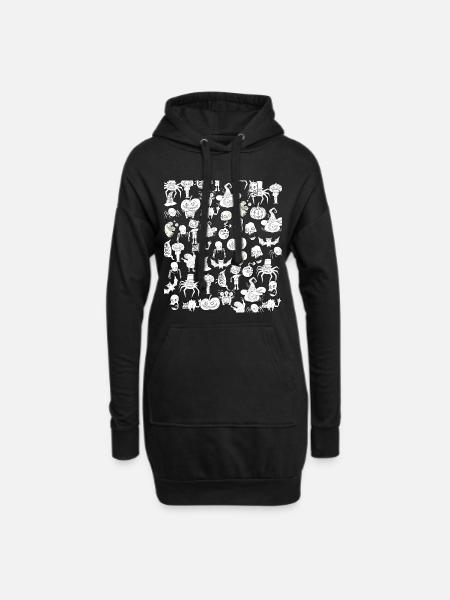 Gruselige Halloween Zeichnungen Schwarz Weiß - Hoodie-Kleid - Schwarz
