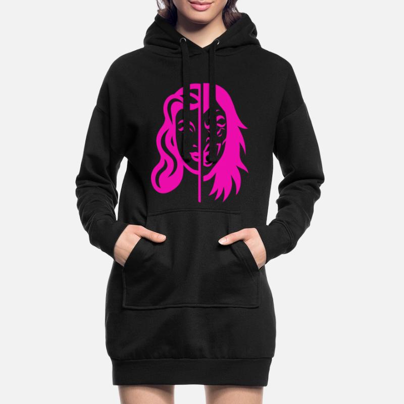 Split Face Contrast Hoodie Dress