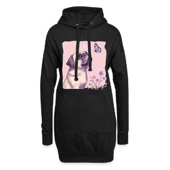 Mops mit Schmetterling - Hoodie-Kleid - Schwarz - Vorne