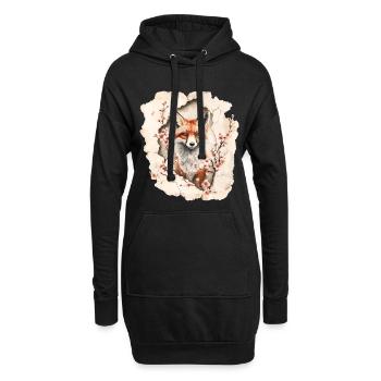 Fuchs mit Kirschblüten - Hoodie-Kleid - Schwarz - Vorne