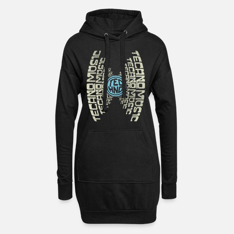 GIVE ME TECHNO MUSIC | Text Grafik Techno Shirt - Hoodie-Kleid - Schwarz